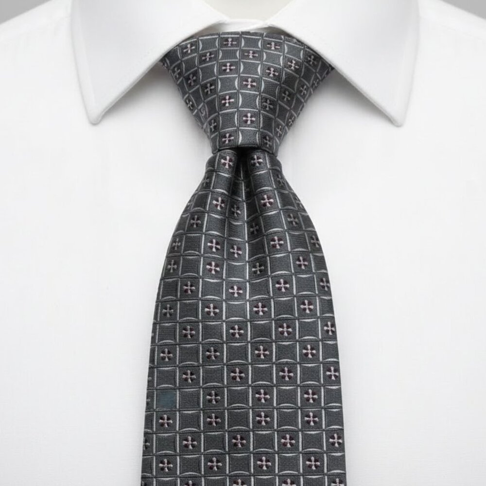 Jones New York Silk Tie Geometric Gray Silver Red Formal Business Dress